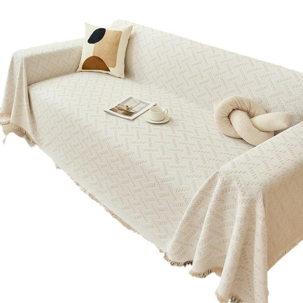 Ins Минималистичная Мягкая Хлопковая Пряжа Т-образный Диванный Плед Цельный Диванный Коврик Машинная Стирка Всесезонный Полное Покрытие Универсальный Чехол для Дивана Многофункциональный