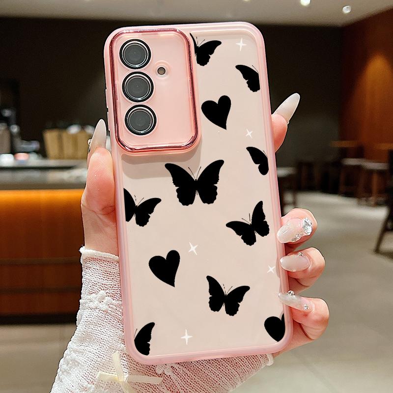 Прозрачный силиконовый чехол для телефона с принтом сердечек и бабочек для Samsung S24 Ultra S23 S22 S21 S20 FE A54 A34, противоударный защитный мягкий бампер для объектива