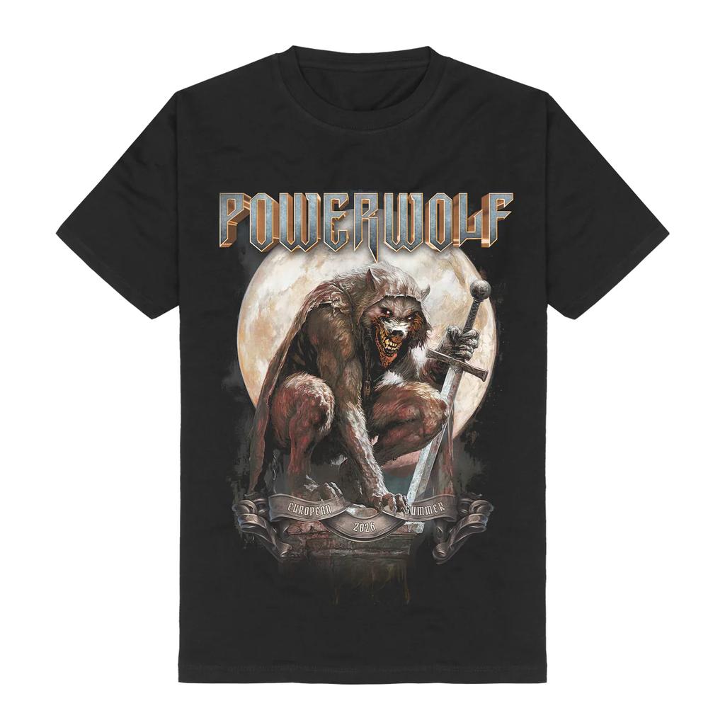 Powerwolf 2026 Летний Европейский Тур Двусторонняя Футболка Графика Волк Луна Пауэр-метал Группа Унисекс Хлопковая Футболка