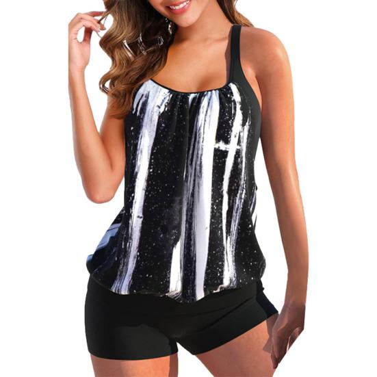 2 Pcs/Set Swimming Top Shorts Set Plus Size Conservative Leopard Print