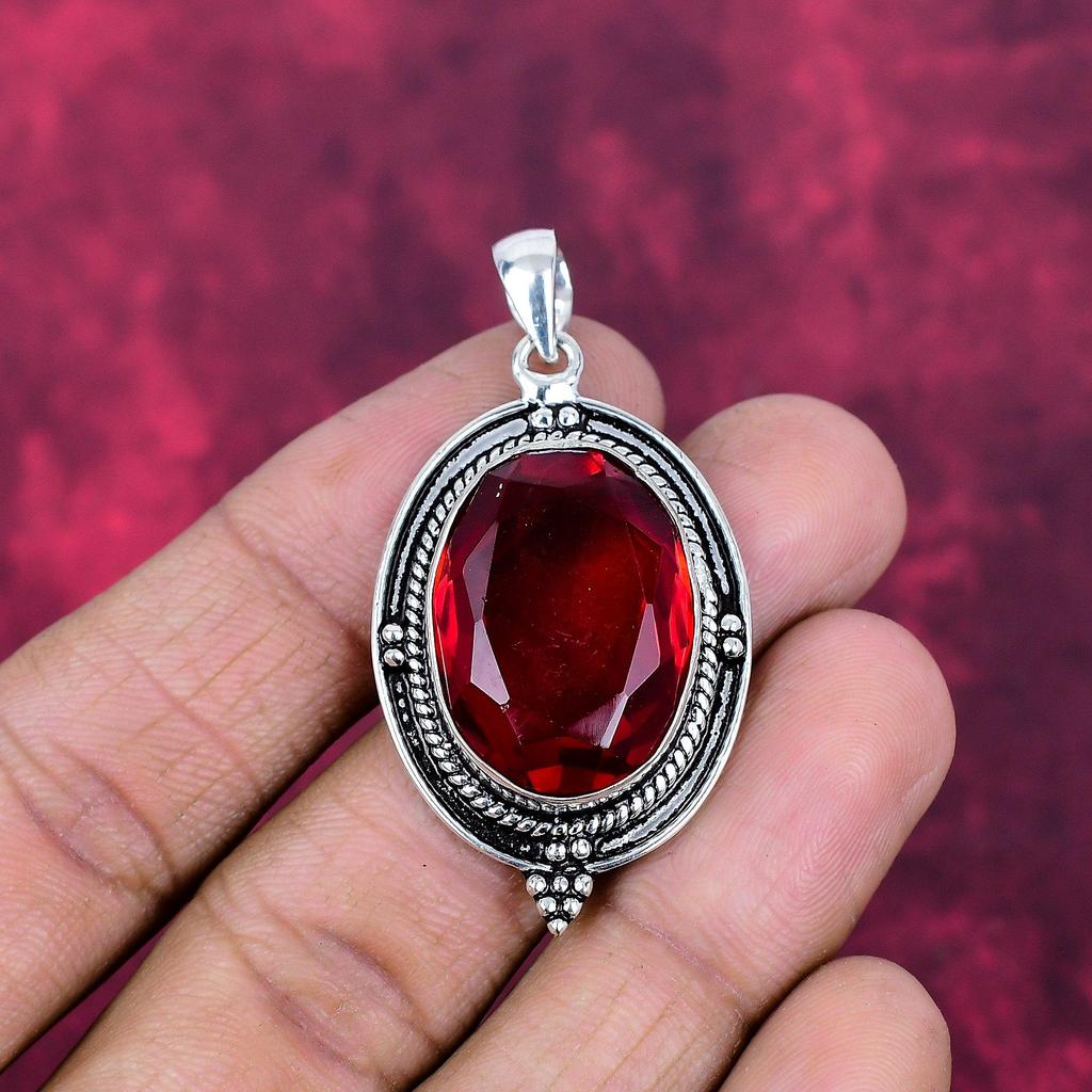 Кулон с гранатом, Ювелирное украшение с драгоценным камнем, Кулон из стерлингового серебра 925 пробы, Украшения ручной работы, Кулон с камнем-талисманом, Подарок для любви
