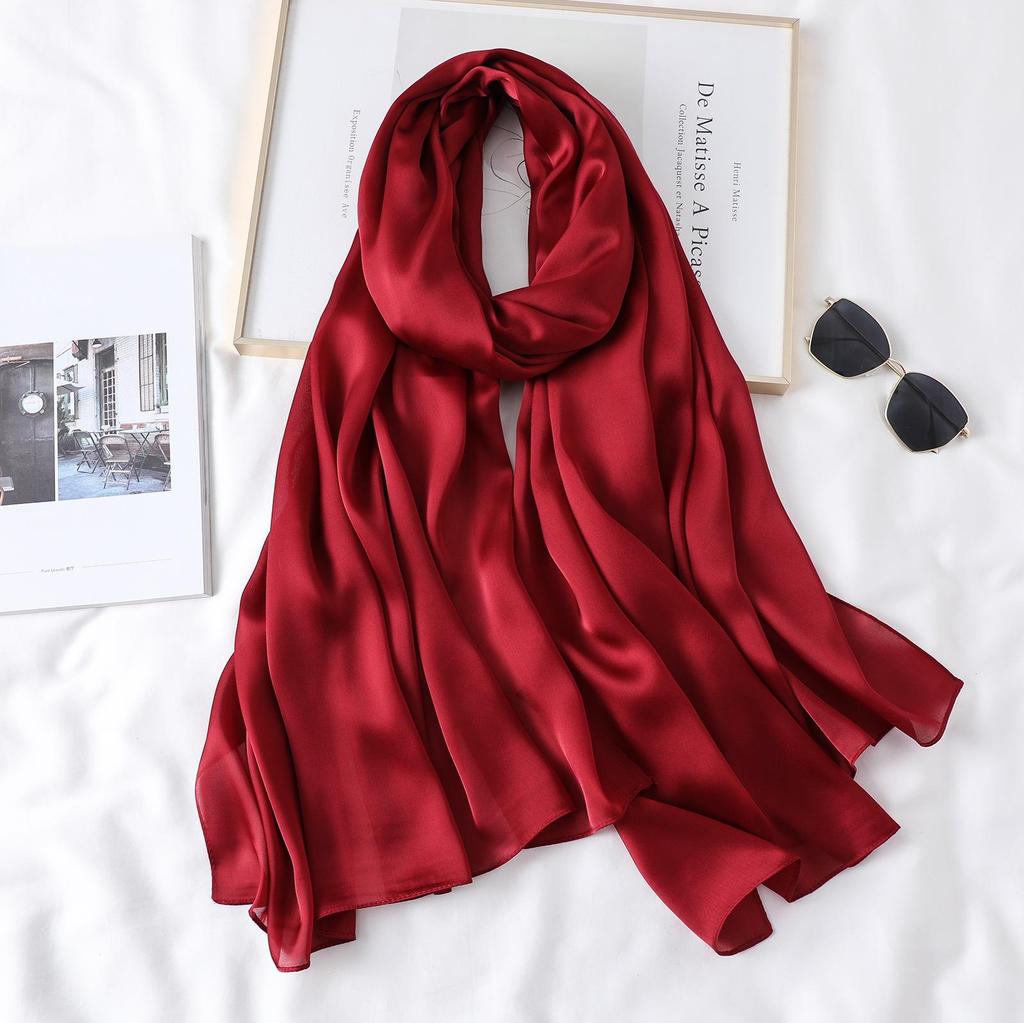 Women's Extra Long Monochrome Silk Scarf - Perfect Sunshade Shawl for Spring, Summer, and Autumn Travel