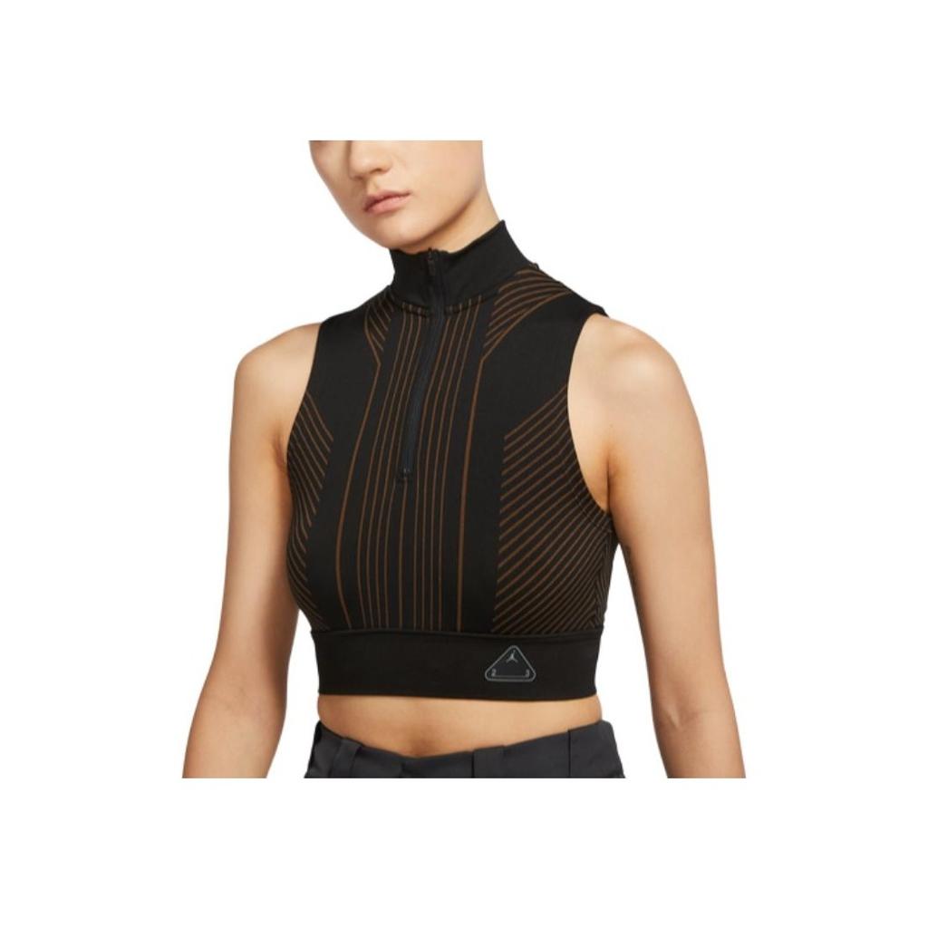 Jordan Сплошной цвет, воротник-стойка, укороченный топ на молнии без рукавов для фитнеса, женские топы, черный DV4870-010