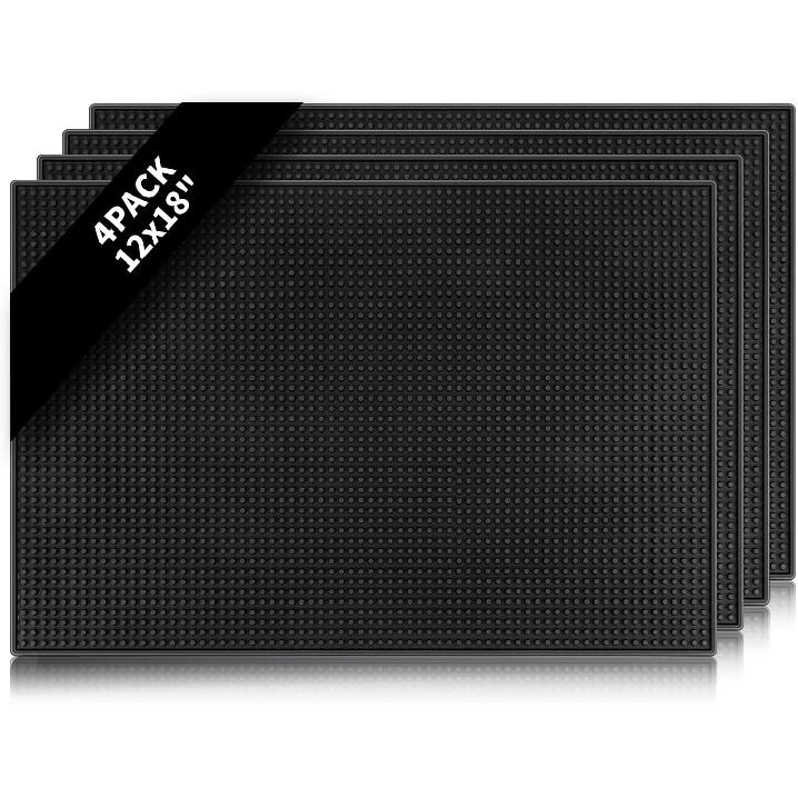 4 Pcs Bar Mats for Countertop 18 x 12 Inch Rubber Silicone Bar Drying Coffee Non Slip Mat for Bartending Home Cocktail Bars Restaurants (Black)