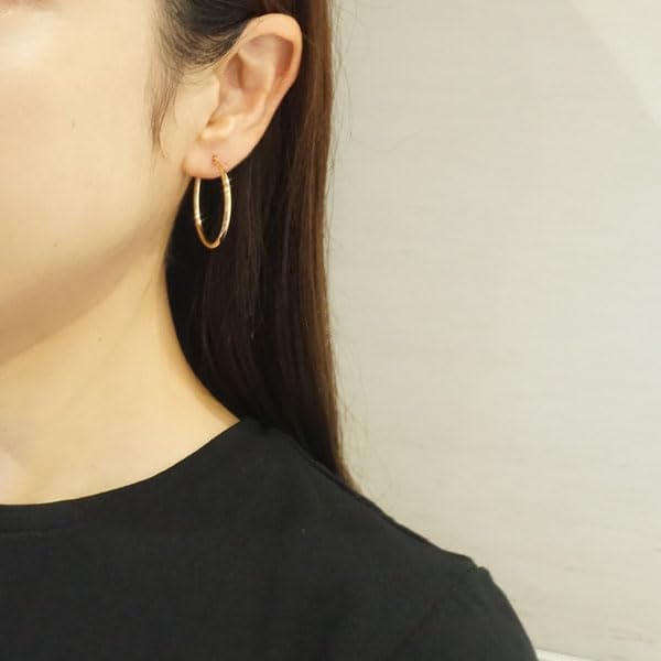 N Hoop Earrings 18K K18 Simple Diameter 3cm Width 2mm 18K K18YG 30mm Earrings Women's Uap-30