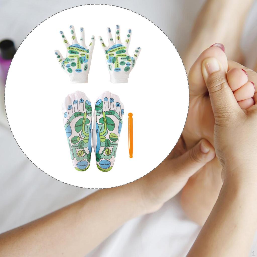 4 Pieces Acupressure Reflexology Tools Set Acupoint Socks Reusable with Point Pen Hand SPA