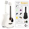 Акустическая гитара BESYOU, набор из 15 предметов, акустическая гитара, 38-дюймовая гитара для начинающих, белый цвет, набор для начинающих, стойка для гитары с капотастом
