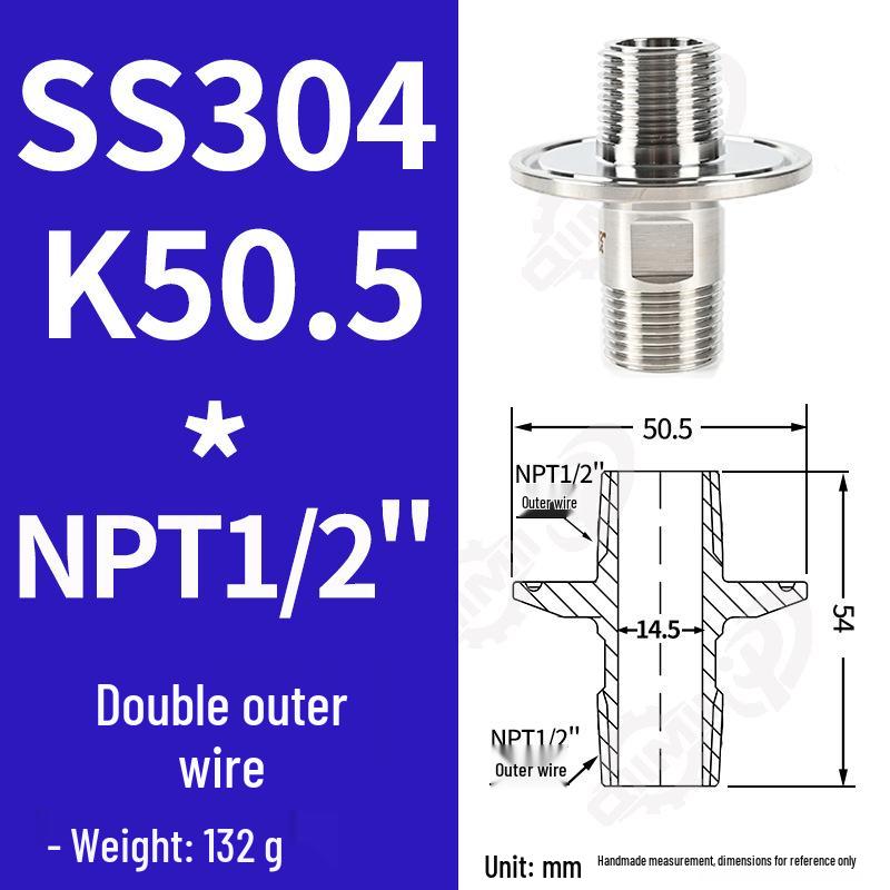 Быстроразъемный соединитель-зажим SS304 1,5" TC на 1/2" NPT наружный/внутренний