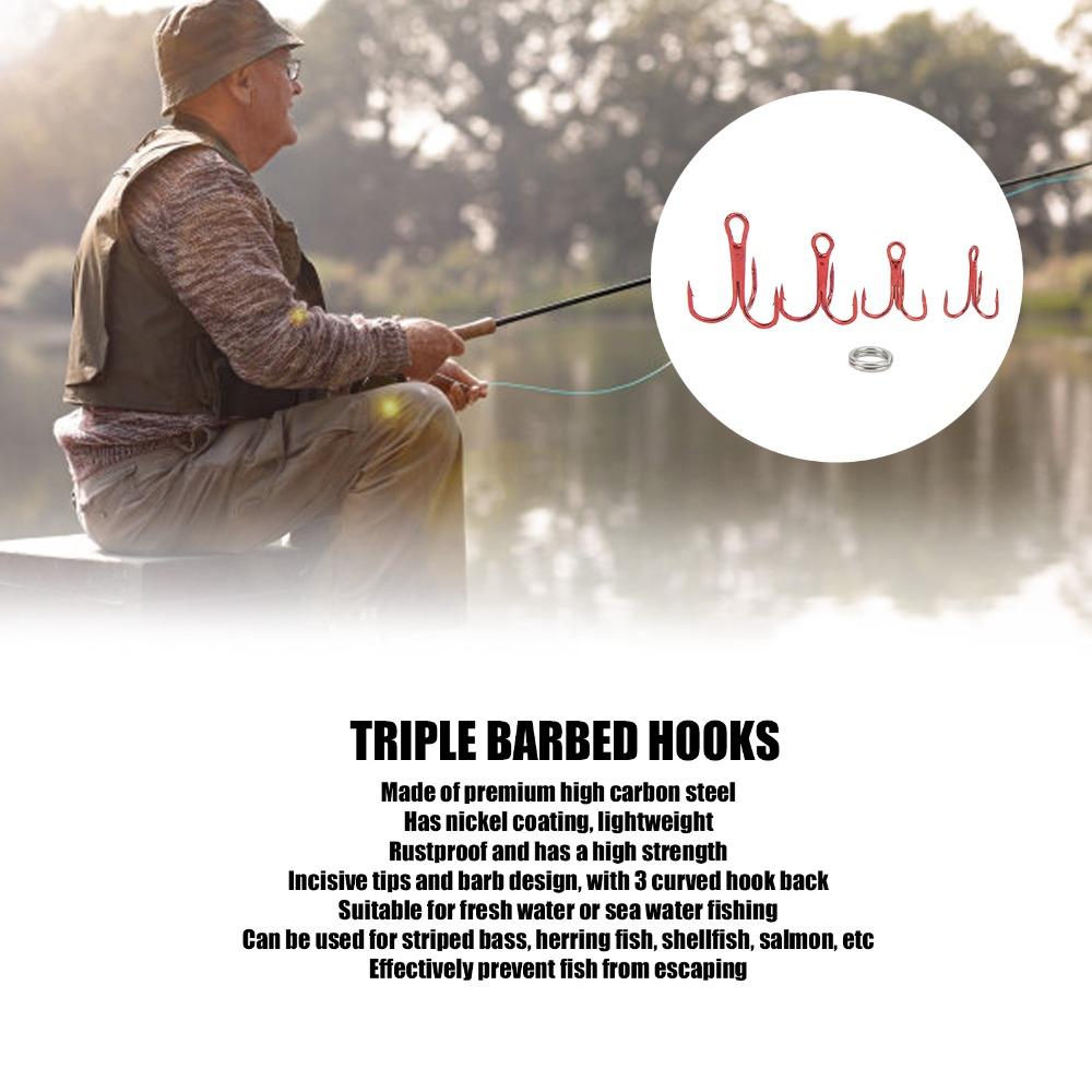 100PCS High Carbon Steel Treble Fishing Hooks Barbed Hook Set  Saltwater Fishing