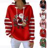 Women's Loose And Comfortable Drawstring V-neck Long Sleeved Christmas Print Hoodie
