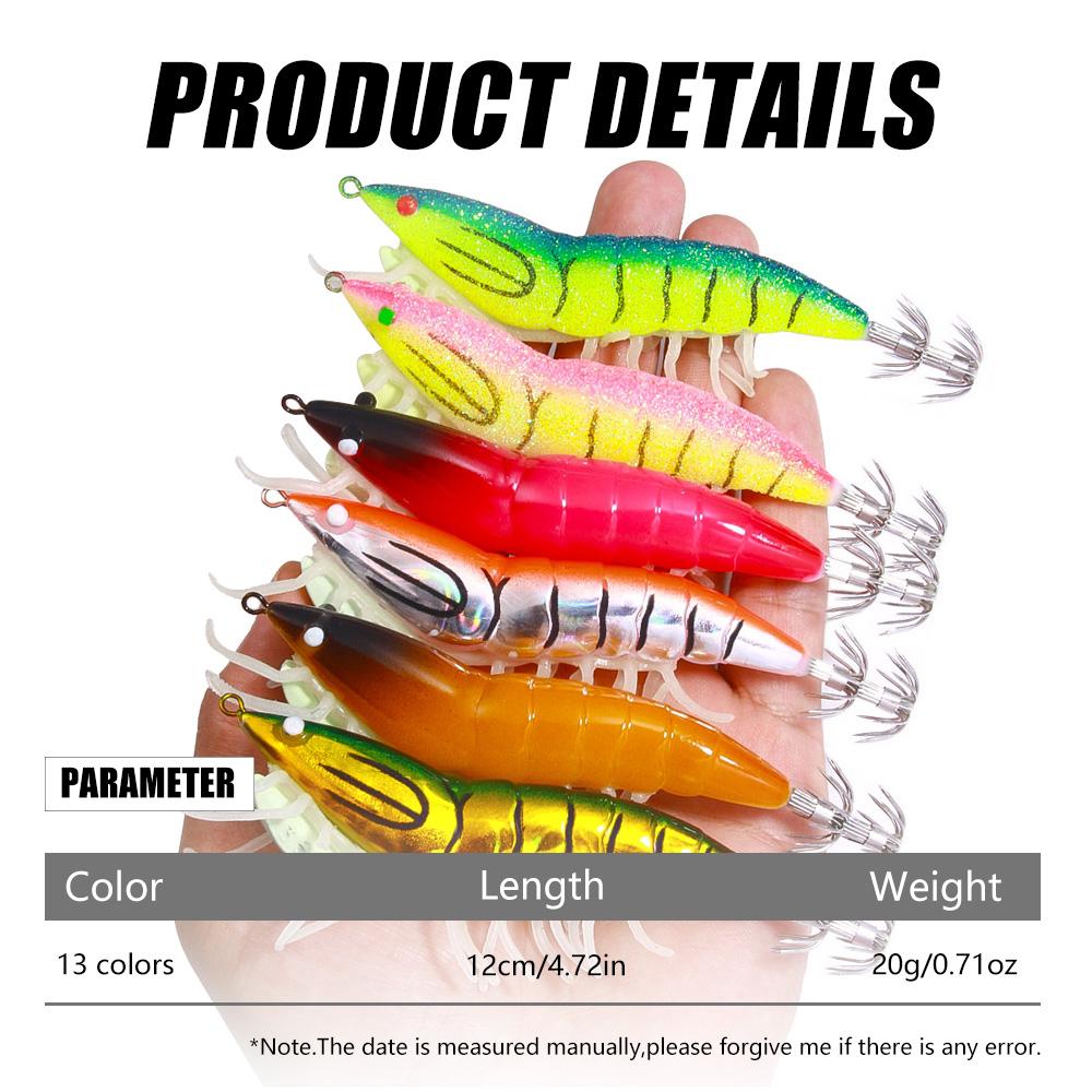 Светящаяся приманка для креветок, 12 см, 22,4 г, приманки для ловли кальмаров Leurre, приманка для кальмара, осьминога, каракатицы, Calamar 3,5 #, крючок