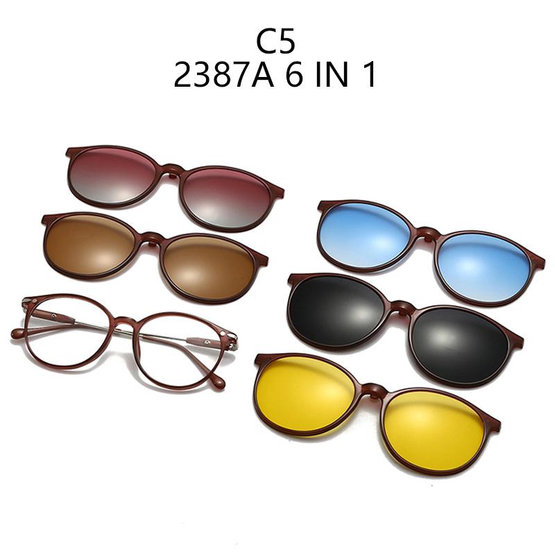 Oval Frame 6 In 1 Frame Women Myopia Sunglasses Fashion Magnetic Clip On Glasses Prescription Eyeglas