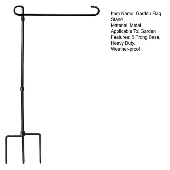 Подставка для садового флага с 5-зубчатым основанием Сверхпрочный погодоустойчивый металл Уличный двор Патио 12x18 дюймов Держатель для флагштока с пастушьим крюком