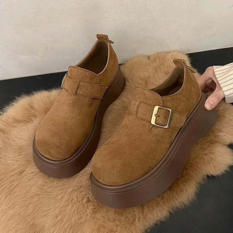 Обувь на толстой подошве, Женская обувь, Ретро флисовые одинарные туфли, Повседневная обувь