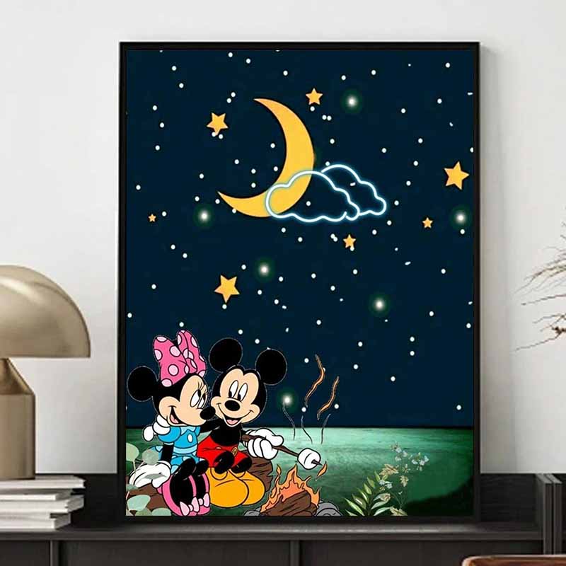 Disney Мультяшная Алмазная Живопись Микки и Минни Лунный Костер Кемпинг Исцеляющая Иллюстрация 5D DIY Арт Набор для Вышивания Крестиком Мозаика Вышивка Домашний Декор Подарок
