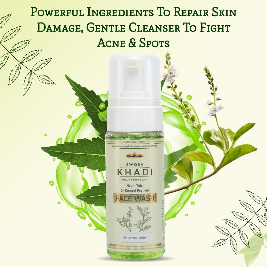 Средство для умывания с Нимом и Тулси (150 мл), Khadi Neem Tulsi Oil Control Foaming Face Wash,  Swosh