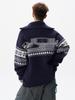 Мужской рождественский кардиган-свитер с жаккардовым узором Fair Isle, с молнией до середины и воротником-стойкой