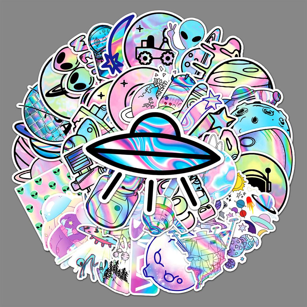 50 Pictures of Universe Graffiti Personality Laser Alien Trend DIY Skateboard Water Cup Suitcase Stickers Waterproof