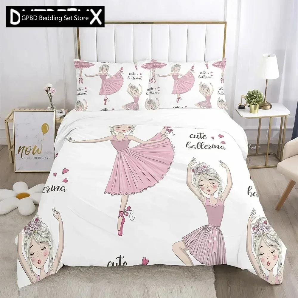 Cartoon Ballet Girl 3D Printed Bedding Set Duvet Covers Pillowcases Comforter Bedding Set Bedclothes Bed Linen