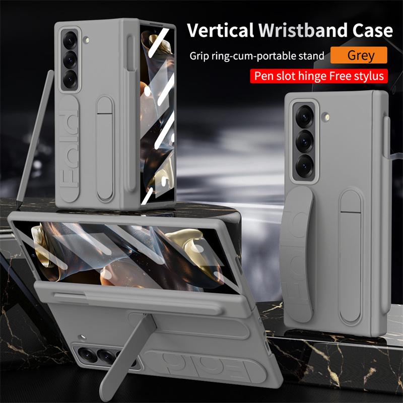 Hinge Elastic Wristband Stand Pen Slot Case for Samsung Z Fold Special / W25 / Z Fold 8 7 / Z Fold8 Ultra Tempered Glass Sytlus