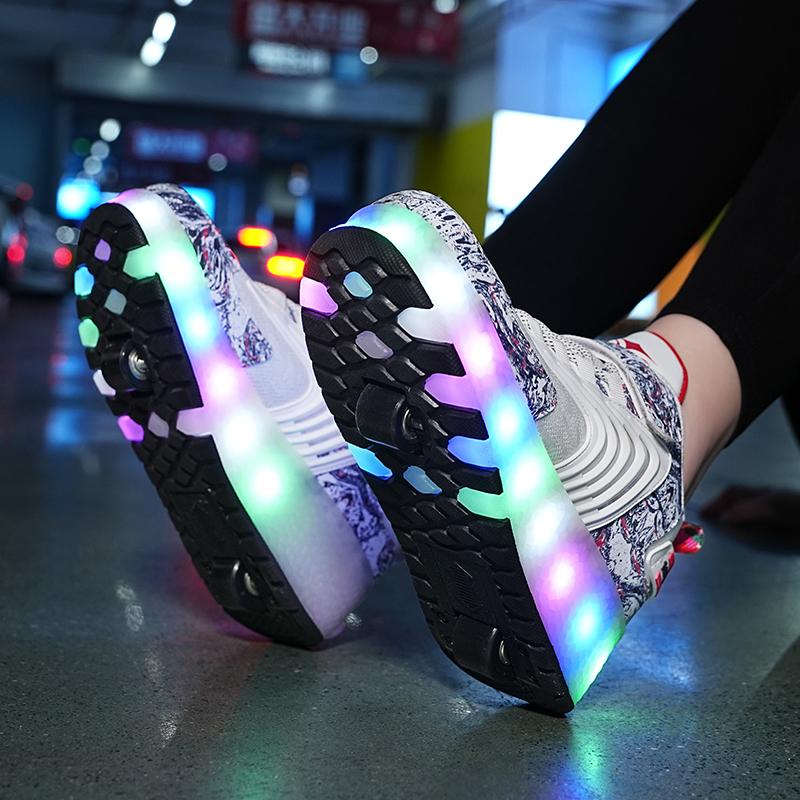 Детские кроссовки со светодиодной подсветкой и двойными колесами, спортивные кроссовки Heely