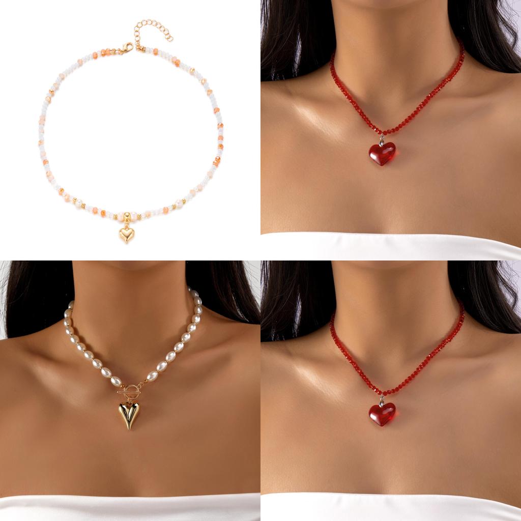Heart Shaped Pearl Pendant Necklace With Alloy Water Crystal For Summer Fashion