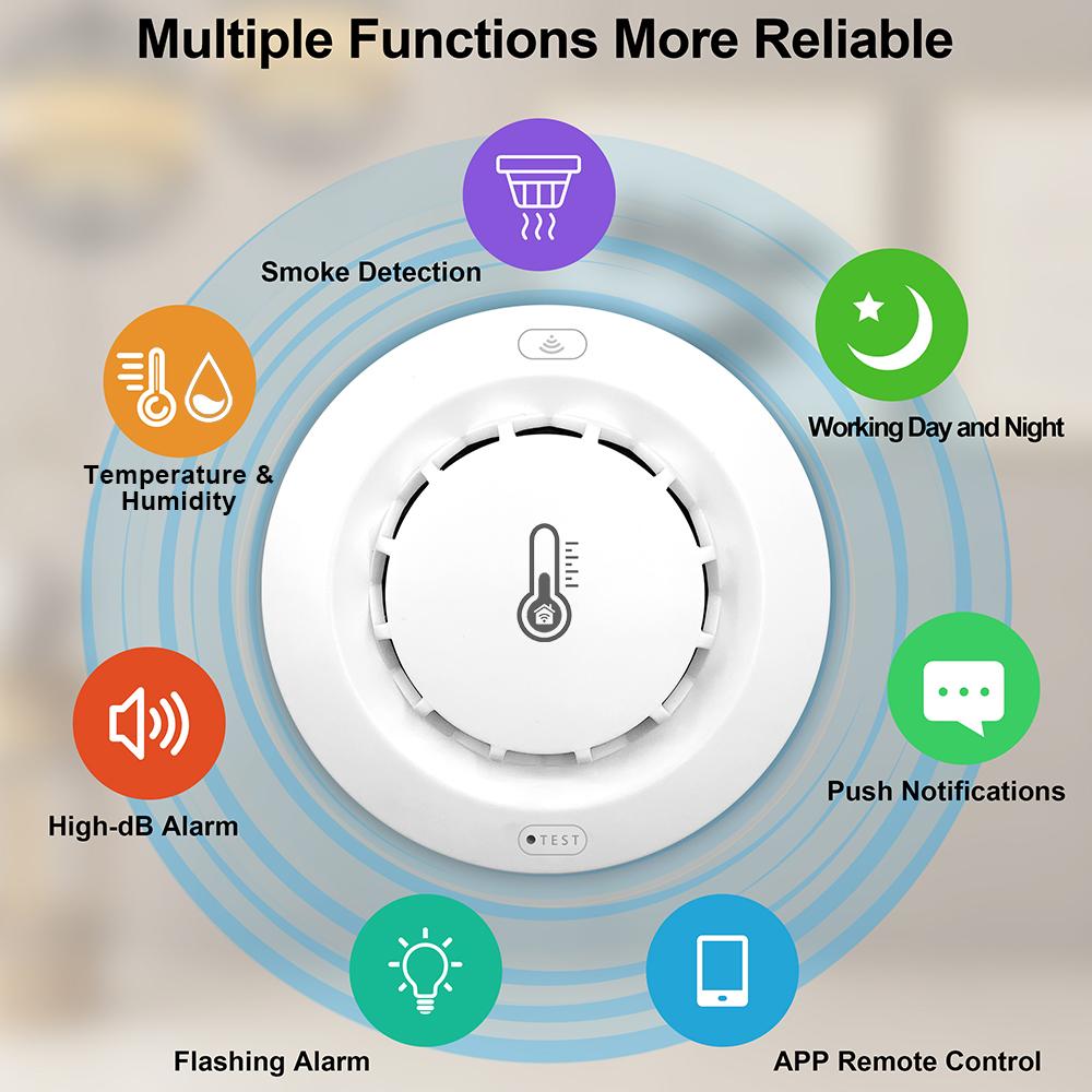 Tuya WiFi Temperature and Humidity Sensor Smoke Detector Protection Alarm Smoke House Combination Firefighters