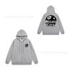 Unisex Hooded Zip-Up Fleece-Lined Sweatshirt With Letter Print Loose Fit Cotton Long Sleeve Men Women