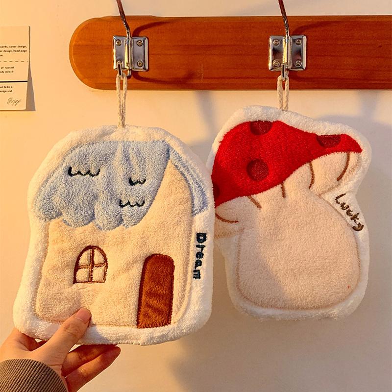 Cartoon Hamburger Toast Hand Towel Absorbent Coral Velvet Washing Hand Cloth Kitchen Bathroom Hanging Children Towel Thickened