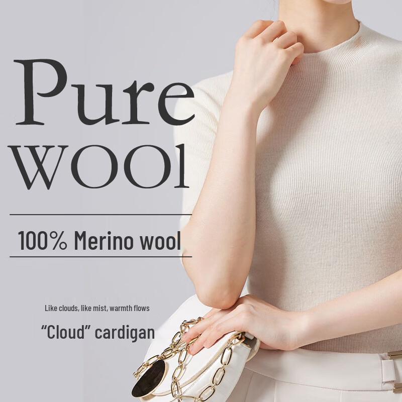 Fengxun Women's Pure Wool Slim Fit Mock Neck Knit Top