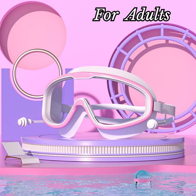 Очки для плавания с большой оправой, беруши, водонепроницаемые, противотуманные, HD, прозрачные, детские очки, защита от ультрафиолета, безопасные очки для плавания