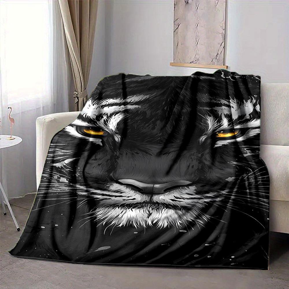 1pc Tiger Face Blanket, Lightweight Flannel Fleece with Digital Printing, Soft Warm for Sofa, Travel, Camping, Office, Couch, Chair, and Bed, All-Seas