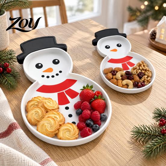 Christmas Home Decor Accessory Snowman Serving Tray, Holiday Party Decorative 3D Snack Platter Printed Dish for Snacks, Candies, Goodies, Jewelry