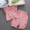 Summer Children Baby Girls Casual Fly Sleeve Bow Tops T-shirt+Short Pants Suits Costume Set