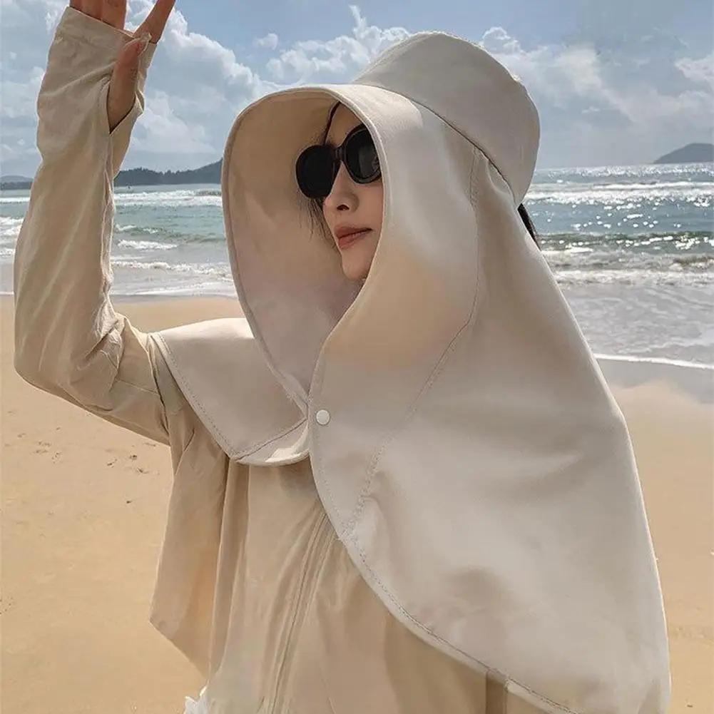 Summer Women's Sun Protection Hat Large Brim UV Protection Face Covering Neck Guard Hat Adjustable