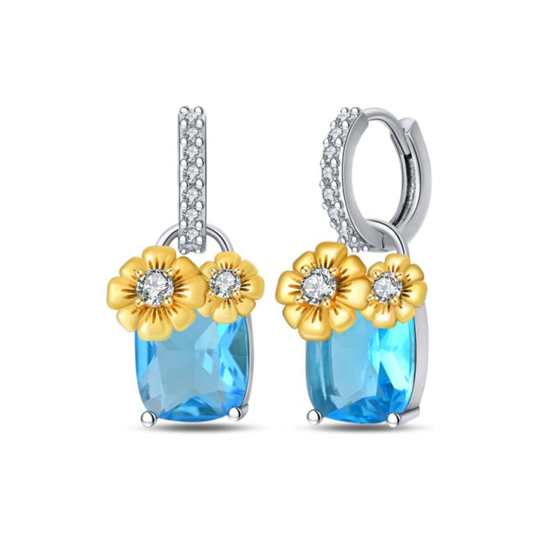 Fashion 925 Silver Color Earrings Blue Zircon Stars Moon Irregularity Earrings For Woman Fine Birthday Jewelry Gifts