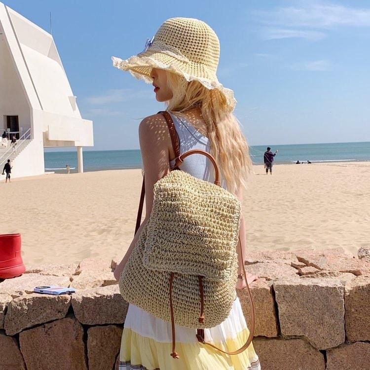 Casual Summer Woven Backpack For Women With Large Capacity And Dual Carrying Options