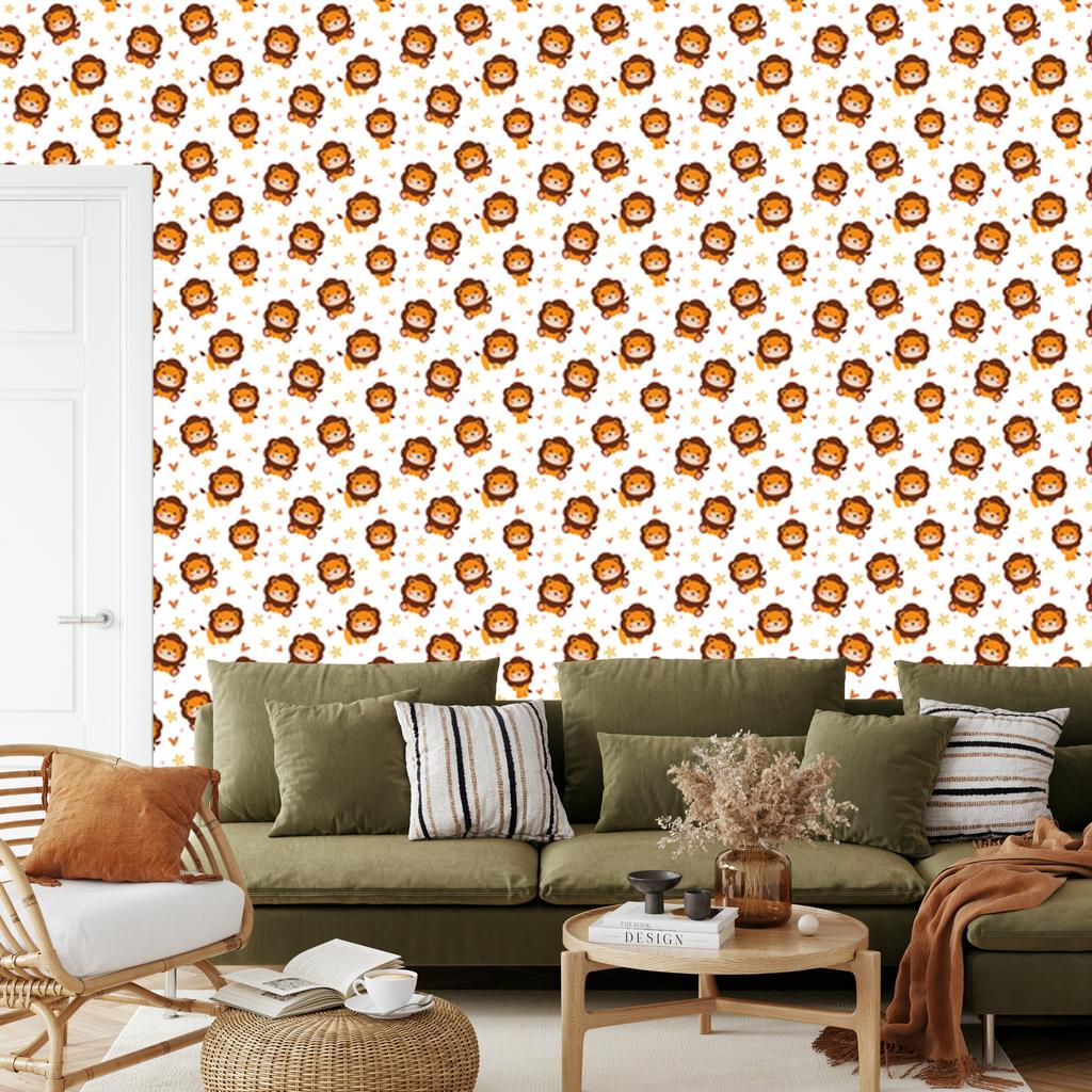 Lions Wallpaper White and Orange for Living Room and Bedroom 50x1000