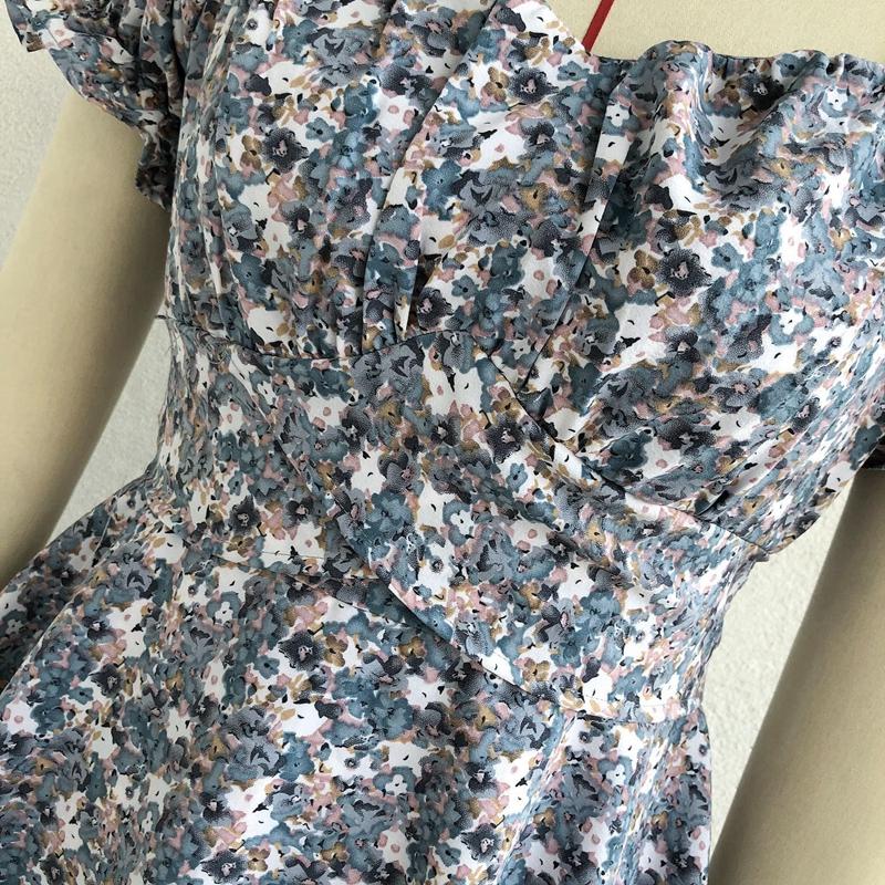 Aboe до колена с короткими пышными рукавами женское весенне-летнее платье трапециевидной формы с разрезом на шее, высокой талией, тонкое, с каскадными рюшами и цветочным принтом, S-XL