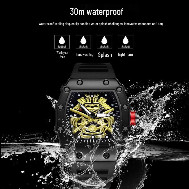 Светящиеся водонепроницаемые спортивные часы Samurai - Мужские, бочкообразной формы, с календарем