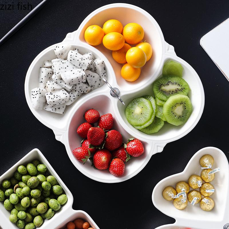 Керамическая фруктовая тарелка, многосекционные поддоны для хранения сухофруктов и орехов, поддоны для конфет, бытовая посуда, подносы для закусок, коробки для хранения димсамов