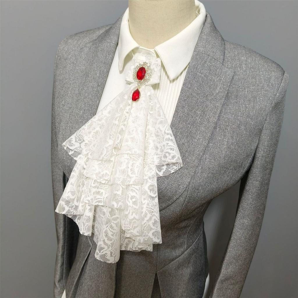 Women's Multilayer Lace Ruffle Crystal Faux Collar Gothic Victorian Detachable Jabot Collar Steampunk Clothing Accessory