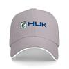 HUK Logo Black Baseball Cap with Blue Embroidery and White Trim Design for Outdoor Fishing Enthusiasts