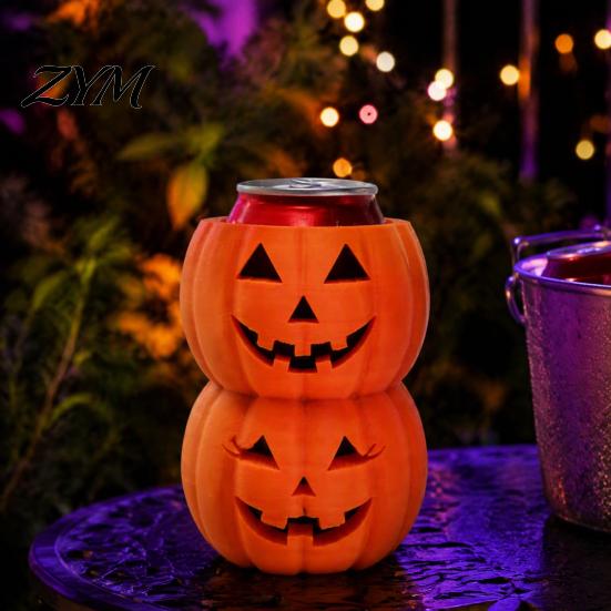 Beverage Can Cooler Halloween Ghost Pumpkin Drink Holder for 12oz Cans, Double Stacked 3D Printed Party, Heat Insulation Sleeve Soda Beer