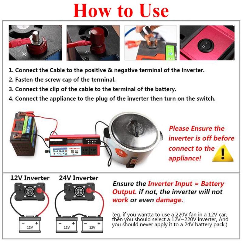 Автомобильный инвертор солнечной энергии 4USB ЖК-дисплей Зарядное устройство Конвертер Трансформатор с модифицированной синусоидой 6000 Вт DC 12/24 В в AC 220 В