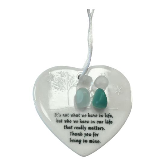 Heart-Shaped Sea Glass Friendship Decor Handmade Ceramics Heart Ornament for Christmas Tree Hanging Decor Sea Glass Art Friendship Keepsake