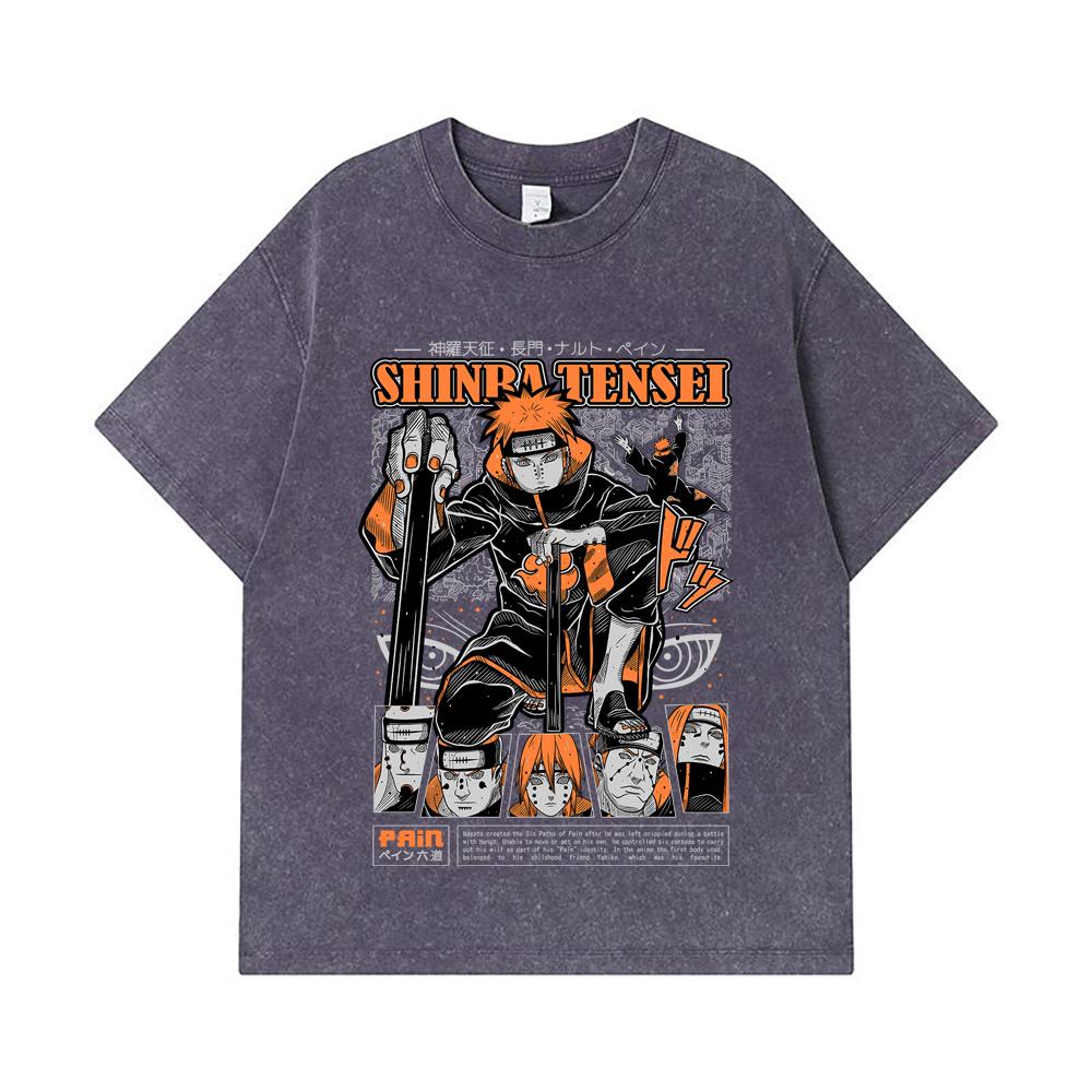 275 GSM Washed T-shirts 100% Cotton Naruto V21 Pain Print Unisex Heavy Cotton T Shirt