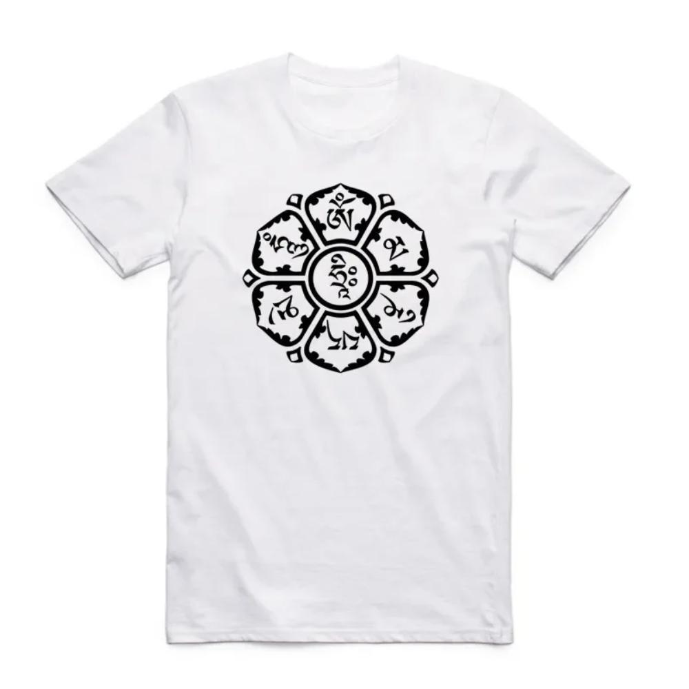 2026 Summer Print JN BUDDHISM OM MANI PADME HUM T Shirt Short Sleeves O Neck Tibetan Buddhism Thangka Six Words Ring T-shirt