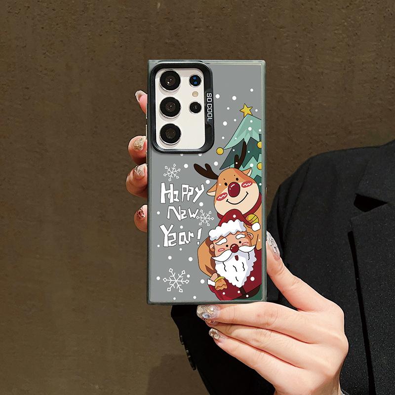 Рождественский лазерный чехол для телефона с астронавтом для iPhone 15 14 Pro Max 13 12 11 Samsung S23 S22 Ultra A54 A53 Противоударный задний чехол с рисунком оленя и Санта-Клауса