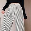 Towel Black and White Striped Soft Waxy Lazy Knitted Wide-leg Pants Women's Spring and Autumn High Waist Drooping Casual Mopping and Walking Trousers